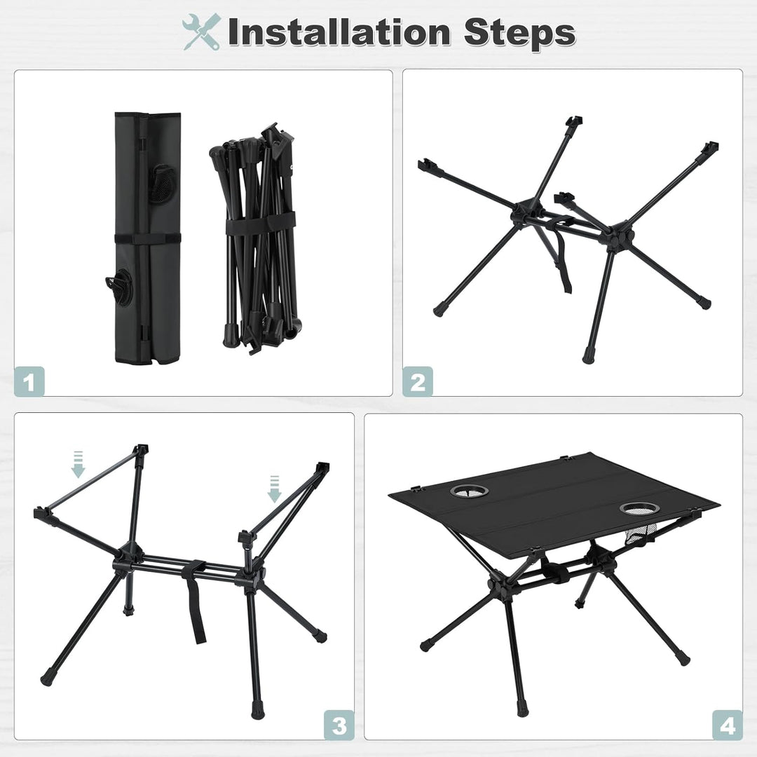 WOLTU Campingtisch tragbar, Ultraleichter Klapptisch mit 2 Getränkehaltern, Picknicktisch klappbar m