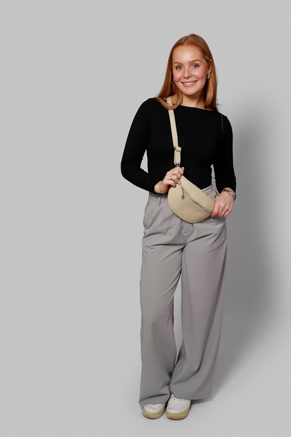 Zwillingsherz Bauchtasche mit Reissverschluss 100% Echtleder – Hochwertige Damen Bauchtasche Crossba