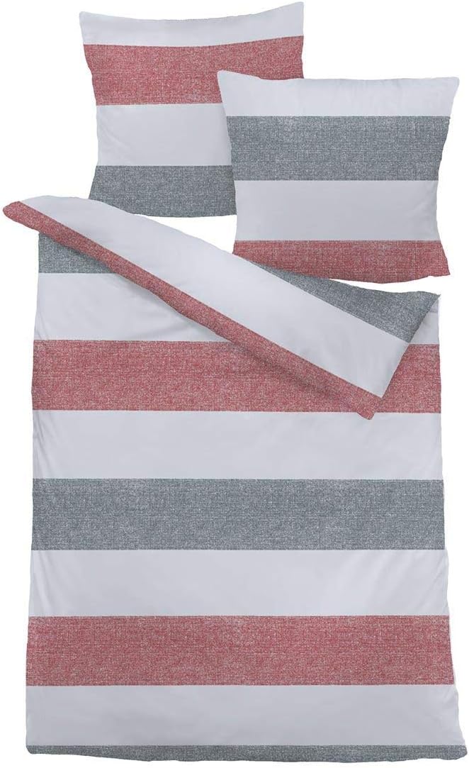 Traumschlaf Biber Bettwäsche mit Streifen rot kuschelig weiche Made in Germany Qualität mit Reissver