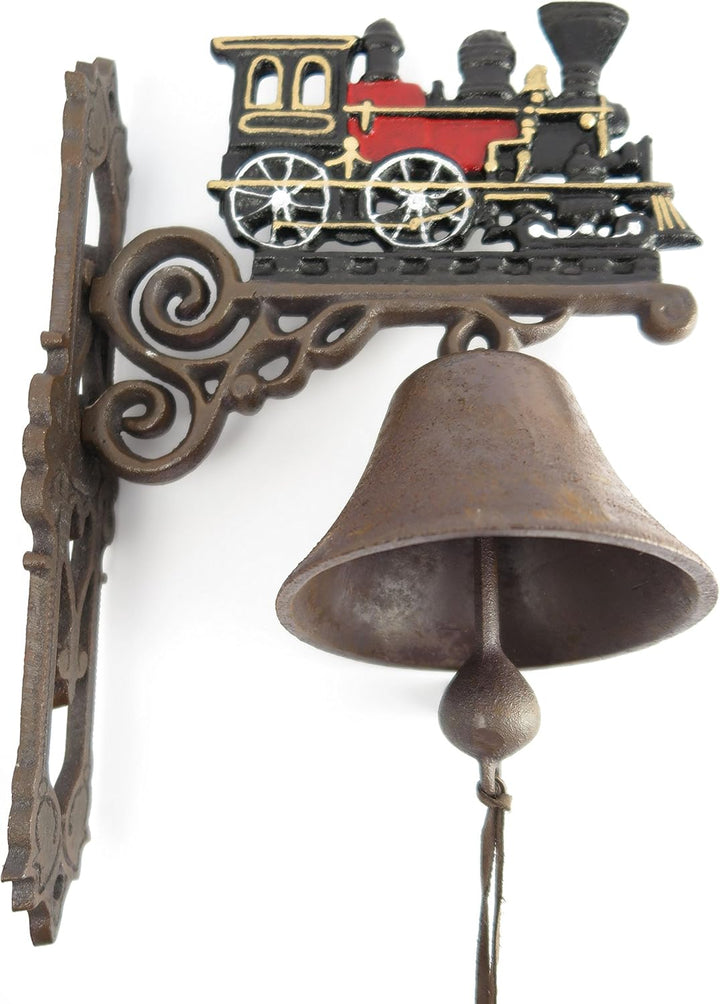 Clever-Deko Gartenglocke Wandglocke ROT Eisenbahn DAMPFLOK Zug LOKOMOTIVE Gusseisen Eisen Eisenglock