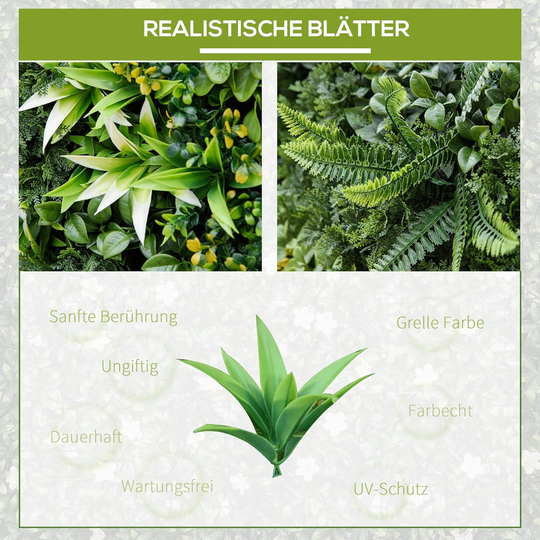 Outsunny 12 Stück künstliches Pflanzenwand Hecke 50x50 cm UV-Schutz Sichtschutz Mehrblättriges Desig