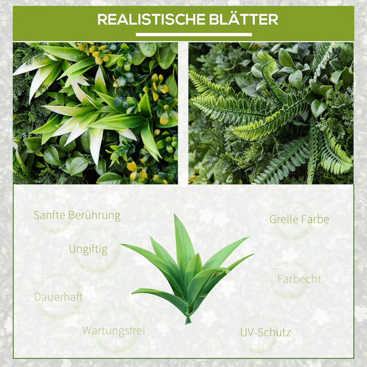 Outsunny 12 Stück künstliches Pflanzenwand Hecke 50x50 cm UV-Schutz Sichtschutz Mehrblättriges Desig