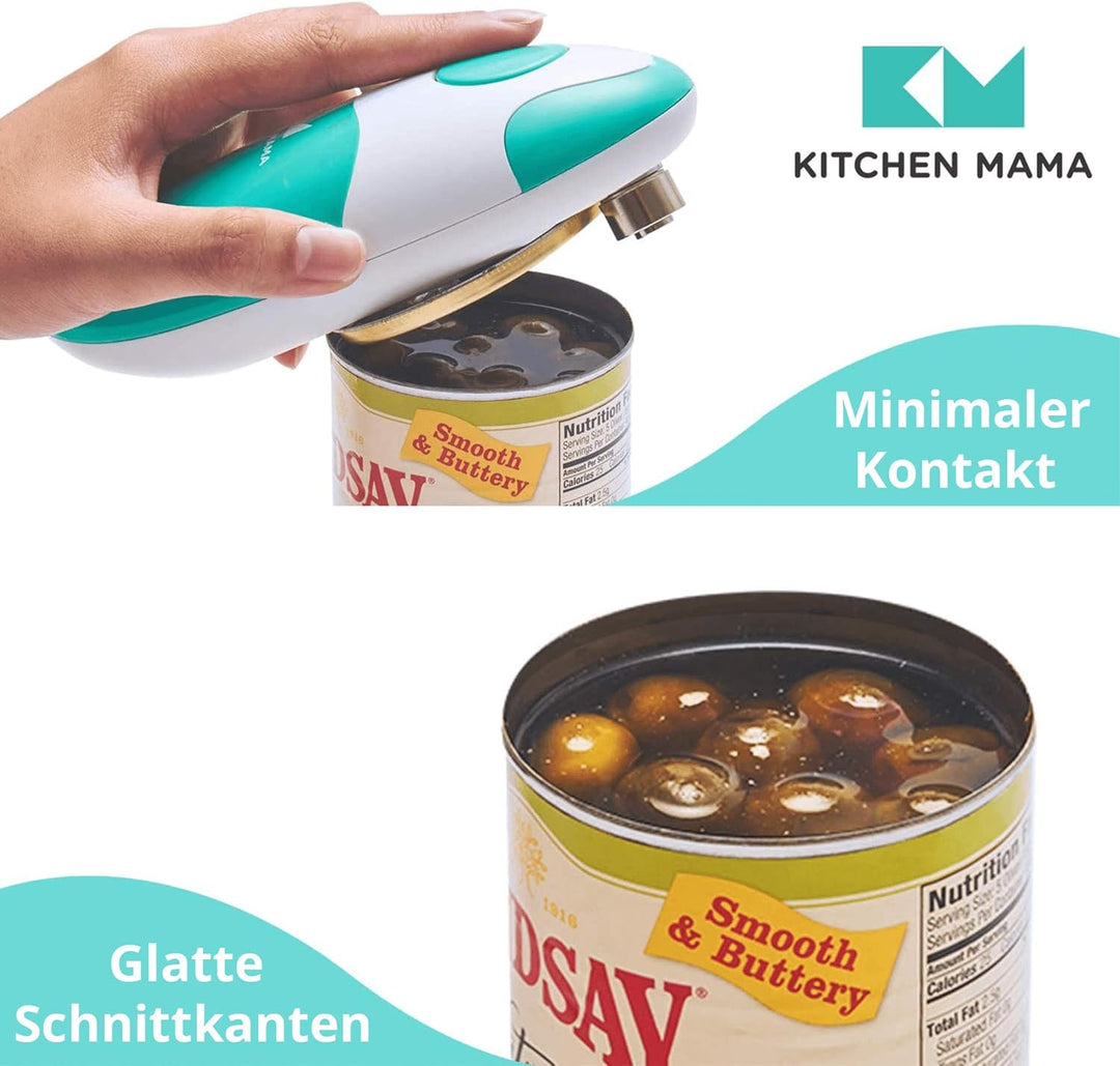 Kitchen Mama Elektrischer Dosenöffner - Konservenöffner mit Start & Stopp Funktion, glatte Kanten, e