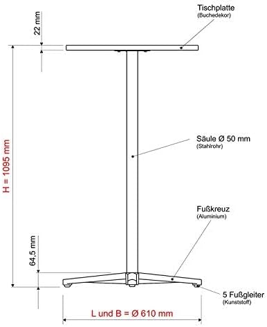 Maul Stehtisch Ø60x110cm | Ergonomischer Tisch für Arbeiten im Stehen | Tischplatte 60 cm | Stehpult