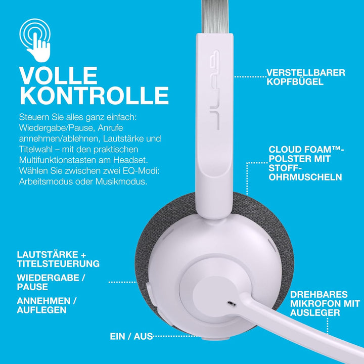 JLab Go Work Pop Wireless Headset mit Mikrofon: 50+ Std. Wiedergabezeit, Kopfhörer mit Mikrofon und