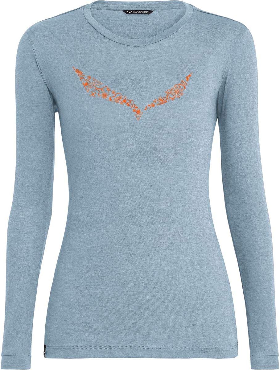 Salewa Damen Solidlogo Dry W L/S Tee. Blusen & T-Shirts Blue Fog Melange XL, Blue Fog Melange XL