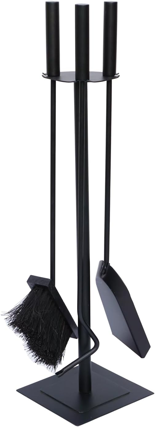 JVL Malham Kissen modernes Kaminbesteck Werkzeug Set, Stahl, schwarz, 15 x 15 x 61 cm, 3 Stück, Malh