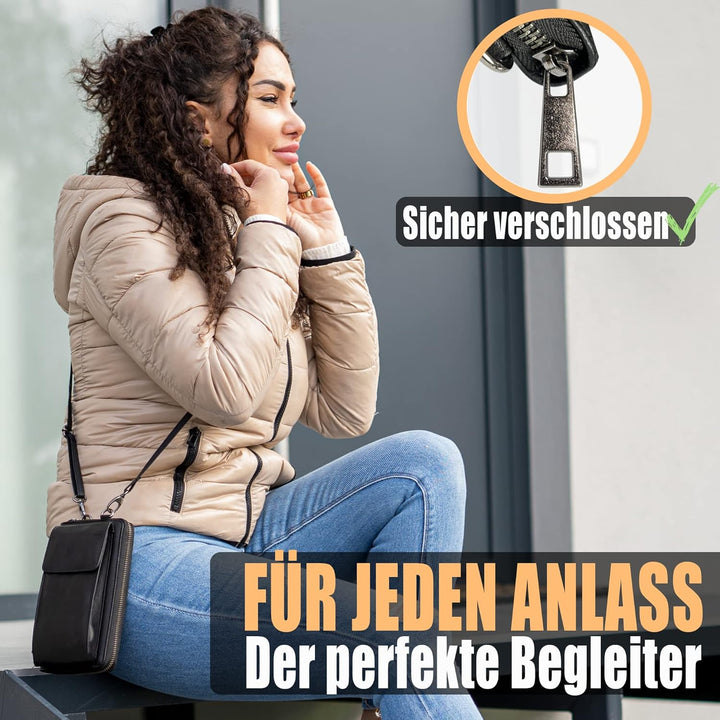 FLEXIBILITE® Handytasche zum Umhängen aus echtem Leder I EXTRA leicht 220 g mit RFID I Handy Portemo
