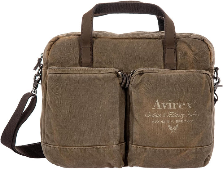 Avirex Ordner mit zwei Griffen aus Canvas und Rindsleder, gepolsterte Tasche für PC, 15,6 Zoll, mit