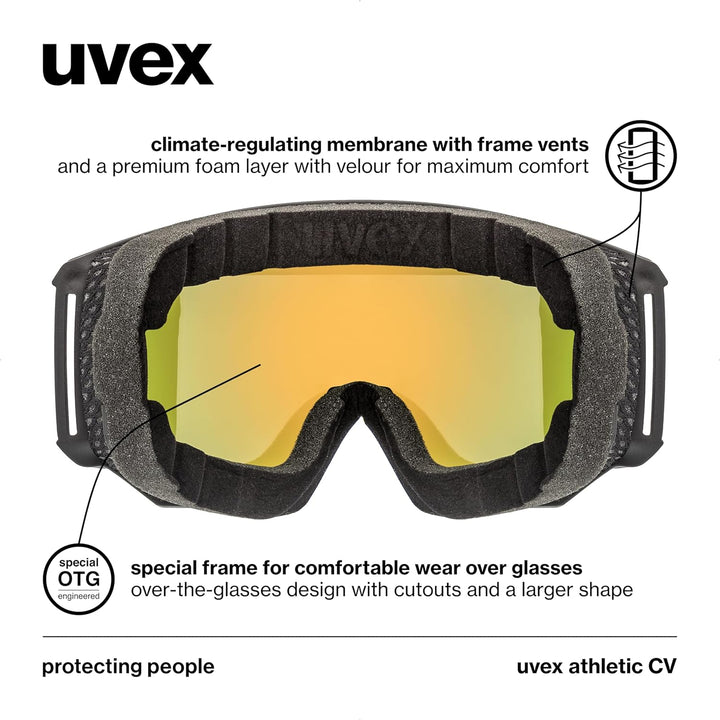 Uvex Unisex Athletic Cv Skibrille (1er Pack) Einheitsgrösse black mat/orange-yellow, Einheitsgrösse