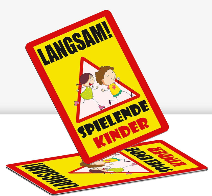 2 Stück XXL Langsam ! spielende KINDER Schild 30 x 40 cm Alu 3mm Alu-Dibond stabile Aluminiumverbund