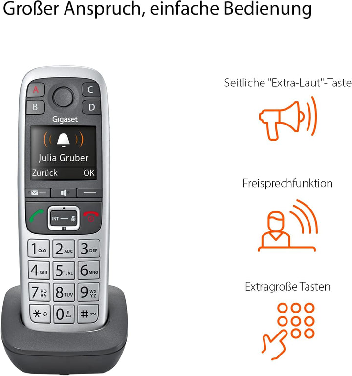 Gigaset E560HX - DECT-Mobilteil mit Ladeschale - Fritzbox-kompatibel - Schnurloses Senioren-Telefon