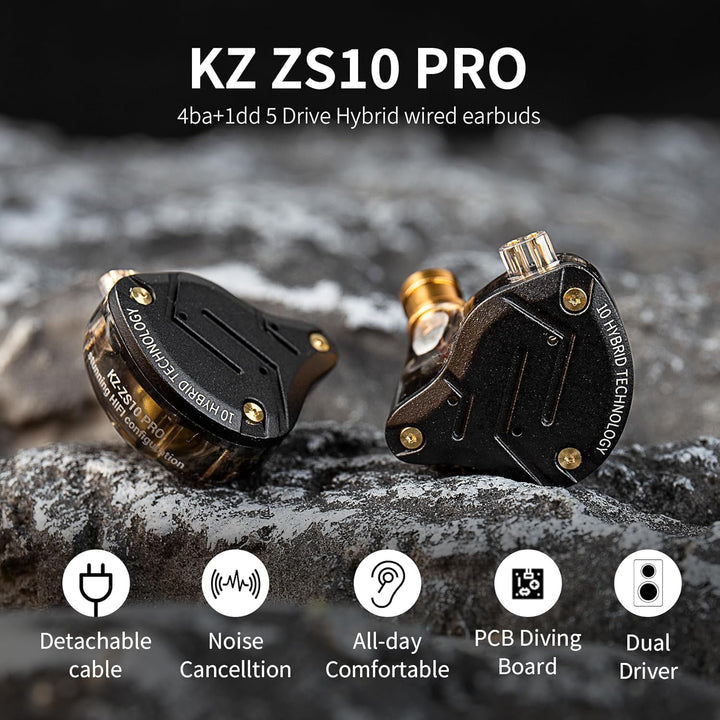 KZ ZS10 Pro Earbuds Headphone, KZ in Ear Monitor IEM HiFi Earphone with 5 Driver 4BA 1DD with Detach