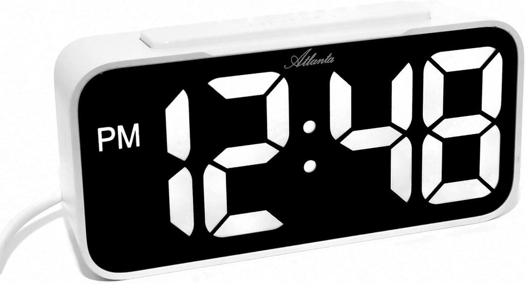 Atlanta Digitalwecker grosse LED Anzeige Alarm Lautstärkeregelung dimmbares Display - 2604/0 (Weiss)