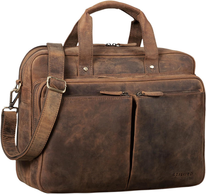 STILORD 'Remus' Ledertasche Umhängetasche Leder Aktentasche Gross 15,6 Zoll Laptoptasche abnehmbarer
