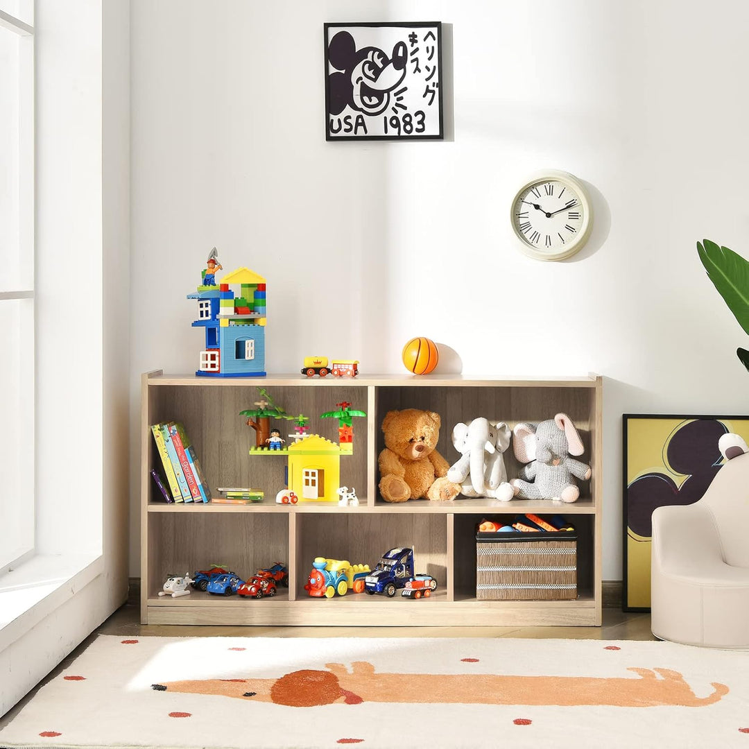 COSTWAY Kinder Spielzeugschrank Holz, Spielzeugregal mit 2 grossen FĂ€chern und 3 kleinen FĂ€chern, of