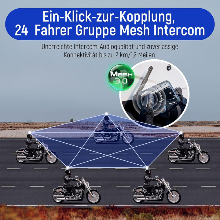 LEXIN MeshCom Mesh 3.0 Helm Intercom, Motorrad Headset Bluetooth 5.0, Motorradhelm Kommunikationssys