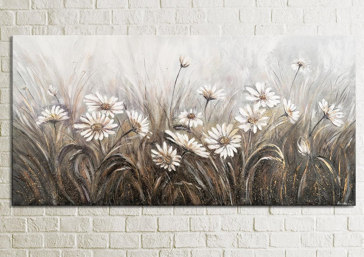 YS-Art Abstrakt Stil Acryl Gemälde auf Leinwand Gänseblümchen handgemalt Wandbilder Wohnzimmer moder