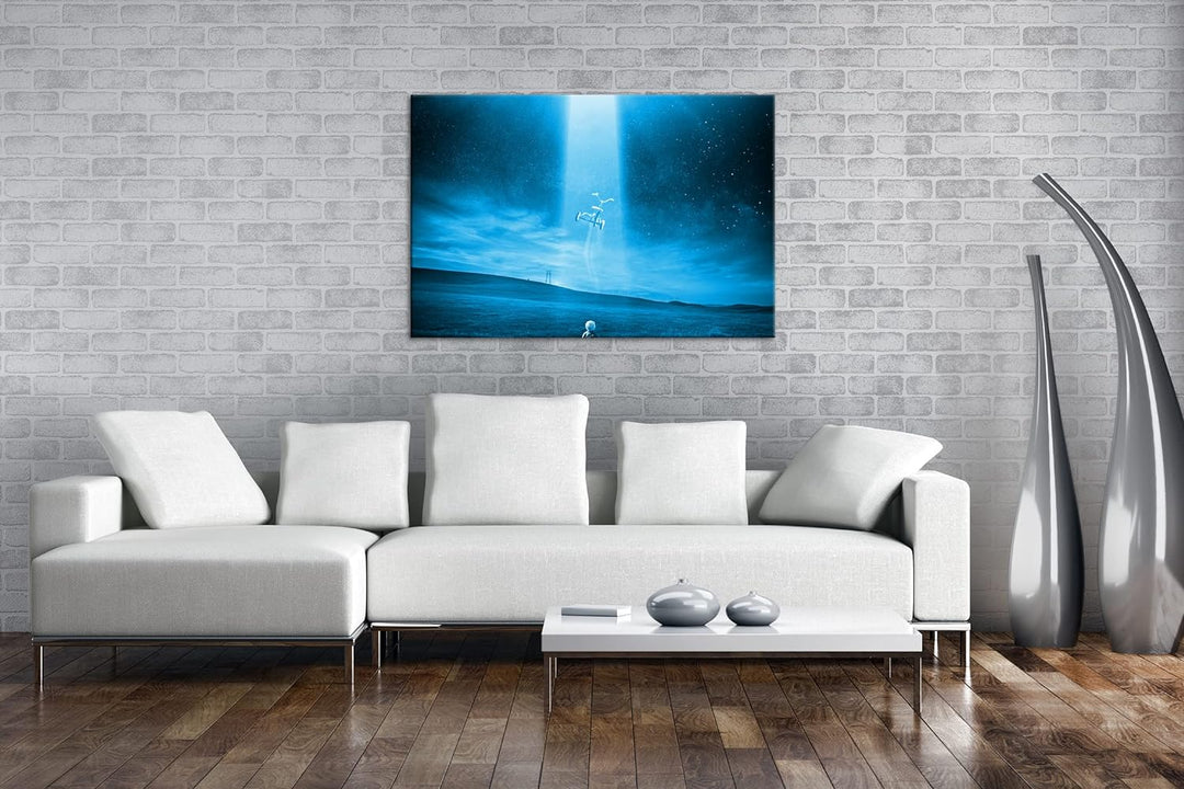 deyoli Ufo Entführung Format 60x40 Effekt: Monocrome Blau als Leinwandbild, Motiv fertig gerahmt auf