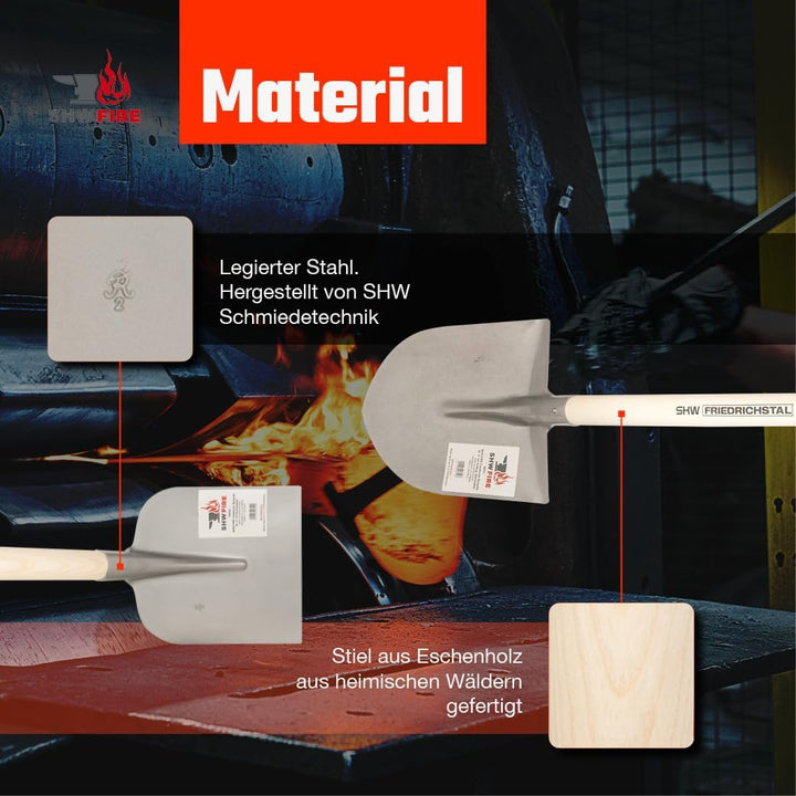 SHW-FIRE Holsteiner und Frankfurter Schaufel aus Spezialstahl und Eschenholz. 130cm