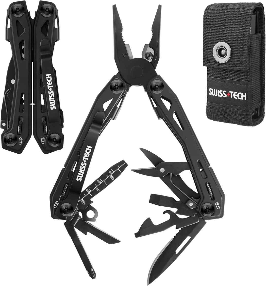 Swiss+Tech Multitool 16 in 1, Multifunktionszange Edelstahl Faltbares Multifunkstionswerkzeug Multif