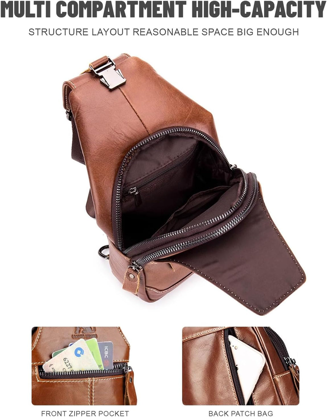 Herren-Brusttasche Umhängetasche aus Echtem Leder Sport und Freizeit im Freien Multifunktionale Vint