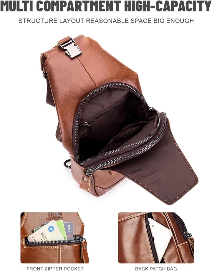 Herren-Brusttasche Umhängetasche aus Echtem Leder Sport und Freizeit im Freien Multifunktionale Vint