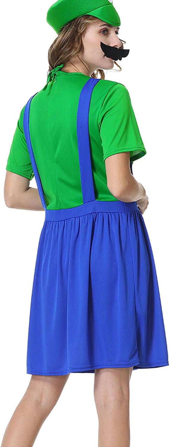 VISVIC Cosplay Kostüm Super Brothers Klempner, Kostüm mit Bodysuit, Cap und Schnurrbart, Karneval Ha