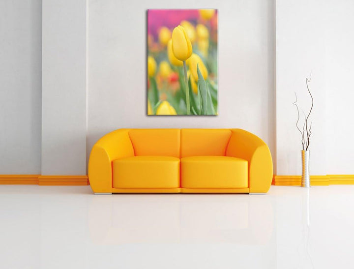 Gelbe Tulpen im Frühling, Format: 100x70 auf Leinwand, XXL riesige Bilder fertig gerahmt mit Keilrah