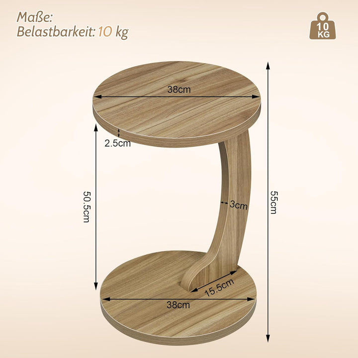 WOLTU Beistelltisch C Form, Couchtisch rund, Sofatisch Kaffeetisch Wohnzimmertisch Abstelltisch, Kle