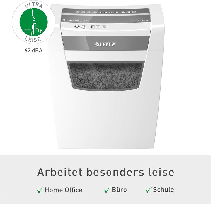 Leitz IQ Home Office S Aktenvernichter, 9-8 Blatt Kapazität (70-80 g/m²), Partikelschnitt, Sicherhei