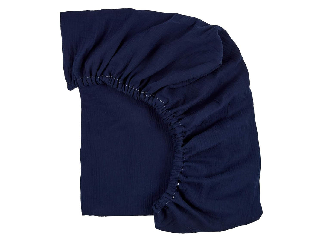 KraftKids Spannbettlaken Musselin Musselin dunkelblau aus 100% Baumwolle in Grösse 140 x 70 cm, hand