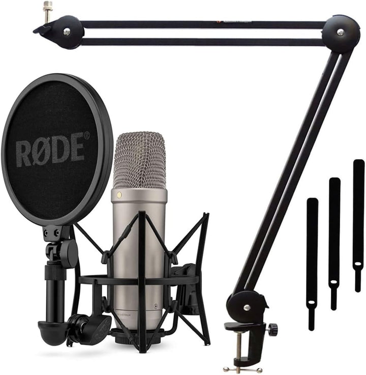 Rode NT1 5th Generation XLR USB Studio-Mikrofon Silber + keepdrum MS138 BK Gelenkarm Stativ Schwarz