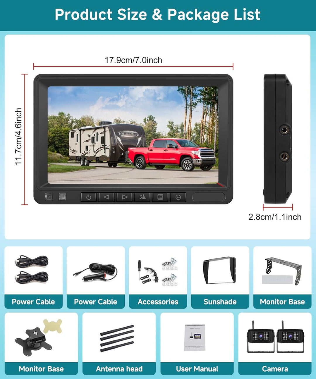 Podofo Digitales RüCkfahrkamera Kabellos FHD 1080p 2X RüCkfahrkameras Mit 7 Inch LCD Monitor IP69 wa