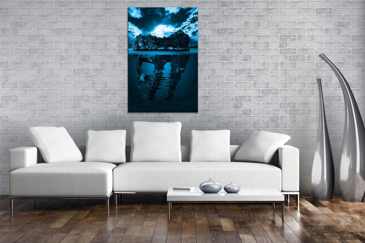 deyoli tropische Totenkopf Insel Format 80x60 Effekt: Monocrome Blau als Leinwandbild, Motiv fertig