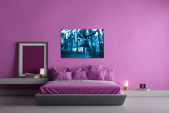 deyoli Traumhafter Hirsch Format: 80x60 Effekt: Monocrome Blau als Leinwandbild, Motiv fertig gerahm