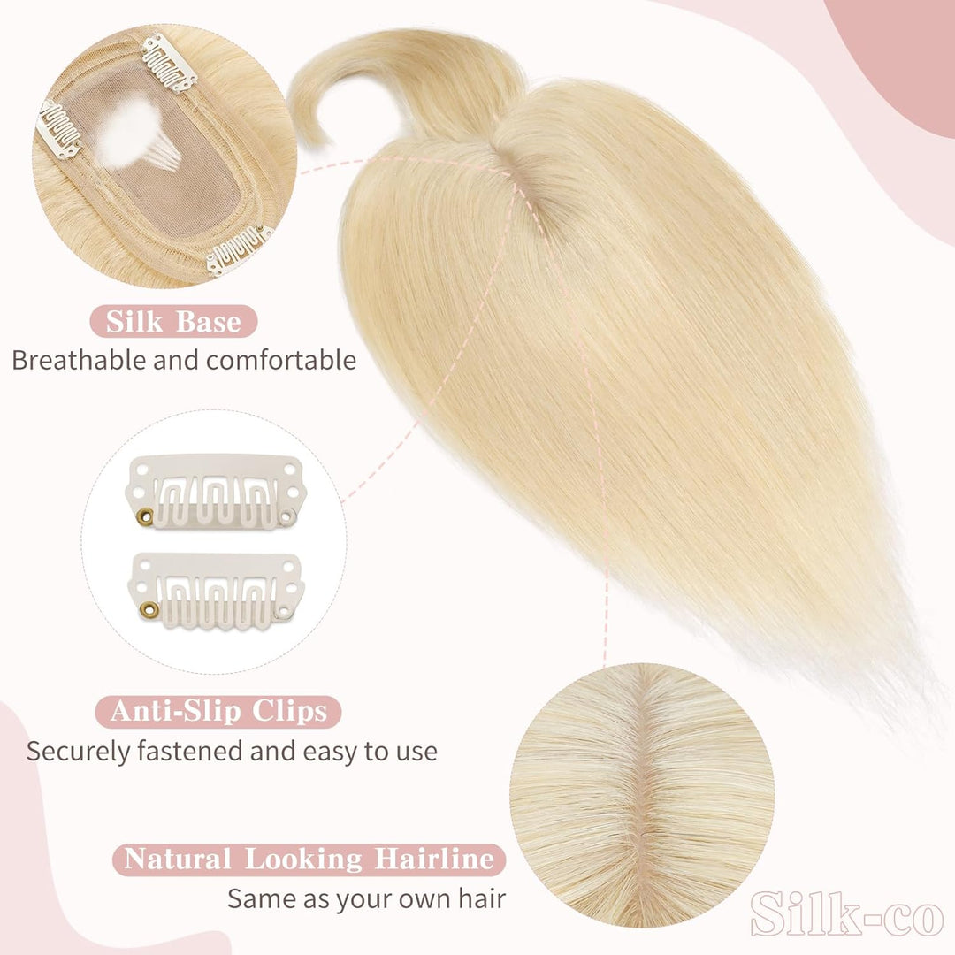 Silk-co Haarteile Echthaar Topper Extensions Echthaar Clip in Extensions Echthaar Glatt Toupet Haarv