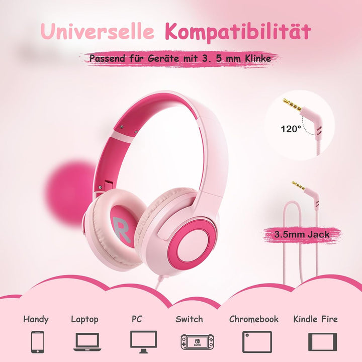 TONOSHARK Kinderkopfhörer mit Kabel Klappbar, mit Mikrofon, Kopfhörer Kinder Gehörschutz auf 85/94 d