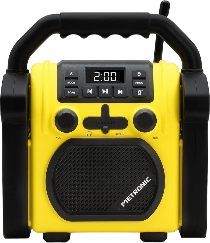 Metronic 477217 Baustellenradio Bluetooth tragbar FM stossfest/Musikleistung insgesamt 30 W Radio US