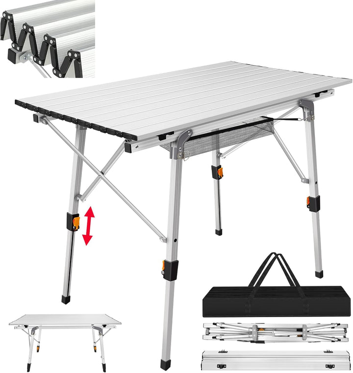 Yiyai Campingtisch Faltbar Höhenverstellbar 45cm/68cm, 90 x 53cm(B x T), Klapptisch Camping Tisch mi