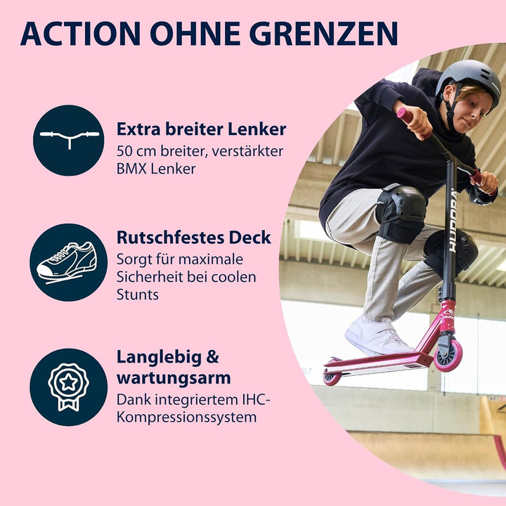 HUDORA Stunt Scooter XQ-13.1, Berry, robuster Stuntroller für Tricks