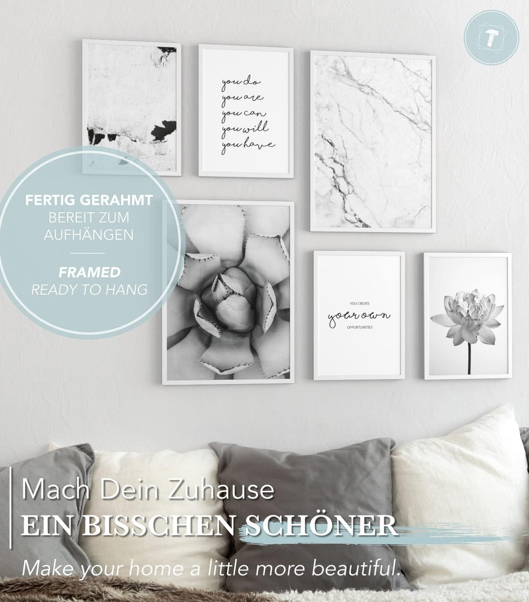 Papierschmiede® Mood Poster Set Unity Schwarz-Weiss, Fertiges Bilder Set mit Rahmen (Holz, weiss), W
