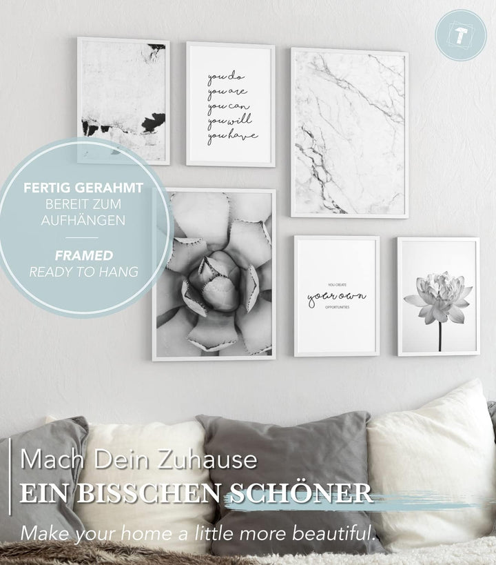 Papierschmiede® Mood Poster Set Unity Schwarz-Weiss, Fertiges Bilder Set mit Rahmen (Holz, weiss), W
