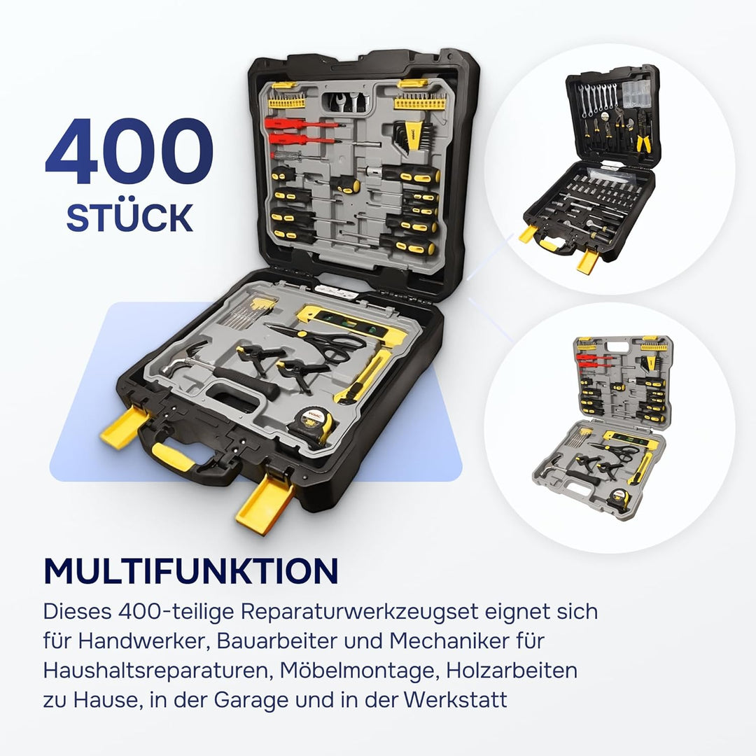 Werkzeugkoffer gefüllt profi, Meister werkzeugkoffer, Werkzeugkasten gefüllt, 400-teilig, Robust und