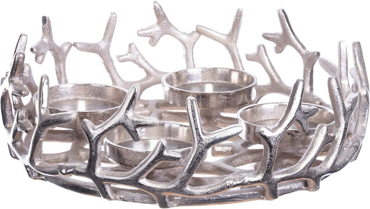 Brandsseller Adventskranz Ø 28 cm | Weihnachtskranz | Aluminium | Silber | Äste Ø 28 cm