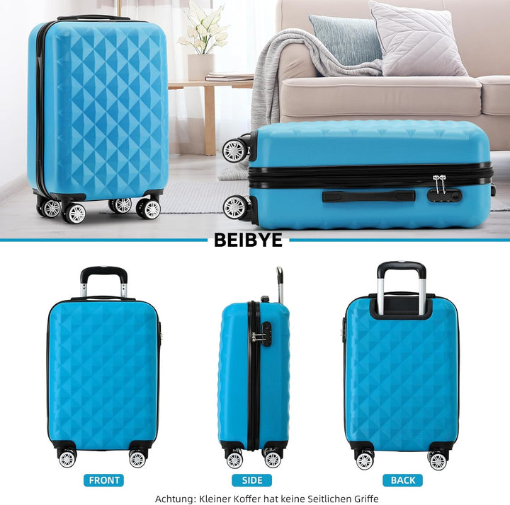 BEIBYE Zwillingsrollen 2066 Hartschale Trolley Koffer Reisekoffer Handgepäck Boardcase M (Türkis), T