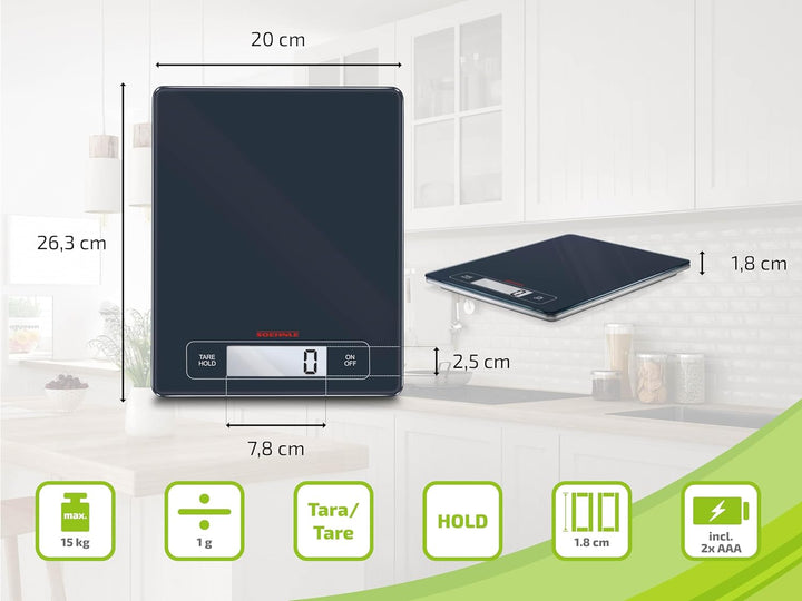 Soehnle Page Profi Digitalwaage für max. 15 kg, digitale Küchenwaage mit grosser Wiegefläche und Tar