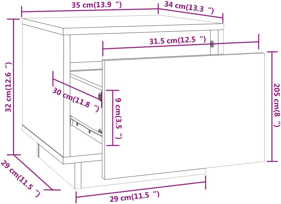 FIRBNUS Bedside Table Nachtkonsole Beistelltisch mit Stauraum Night Stand Nachttisch 35x34x32 cm Mas