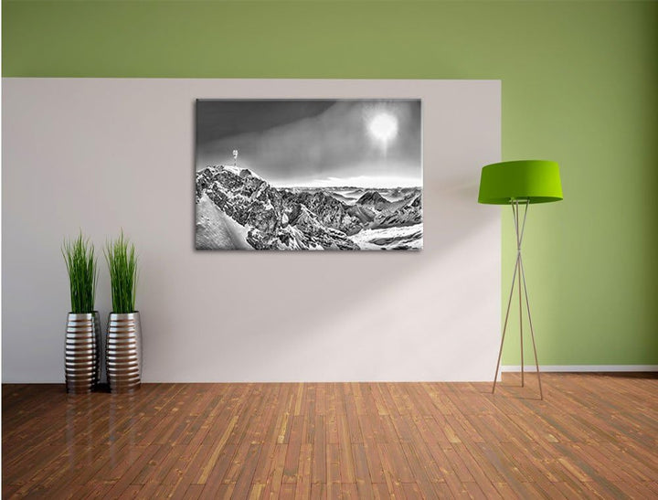 Pixxprint Zugspitze im Sonnenlicht als Leinwandbild/Grösse: 100x70 / Wandbild/Kunstdruck/fertig besp