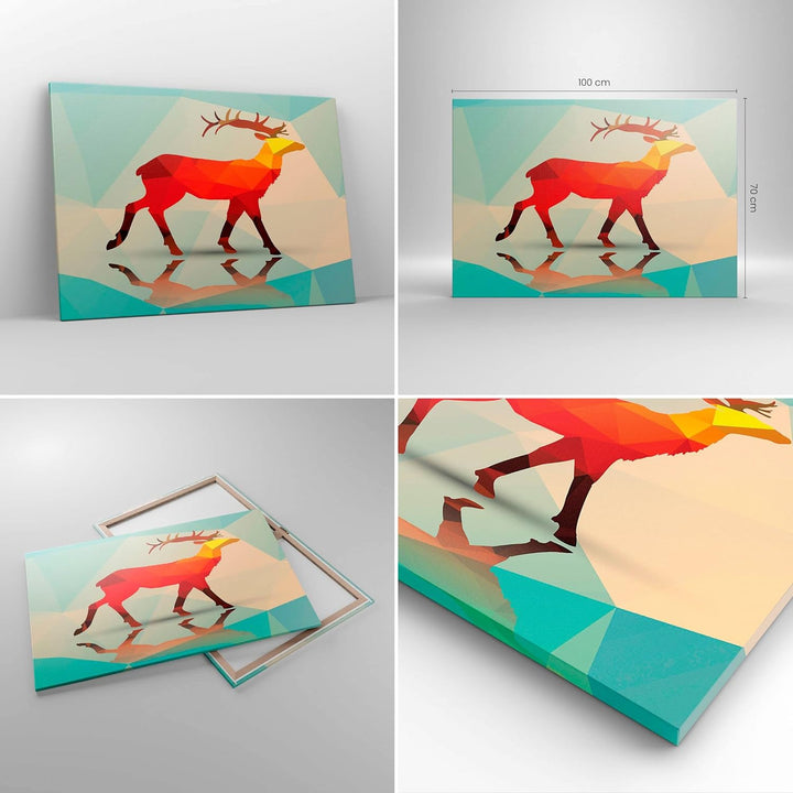 Bilder auf Leinwand 100x70cm Leinwandbild Hirsch Illustration modern Grafik Gross Wanddeko Bild Schl